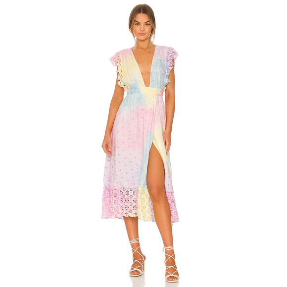 Majorelle Eyelet Lace Bright Tie Dye Midi Wrap Dress size M - Picture 1 of 13